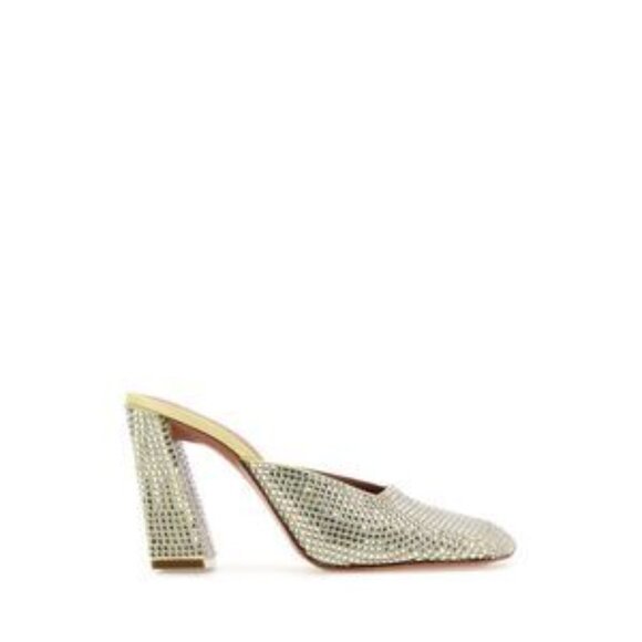 Amina Muaddi 95mm Charlotte Satin & Crystal Mules Size 7 NIB Designer Heels - Picture 1 of 11